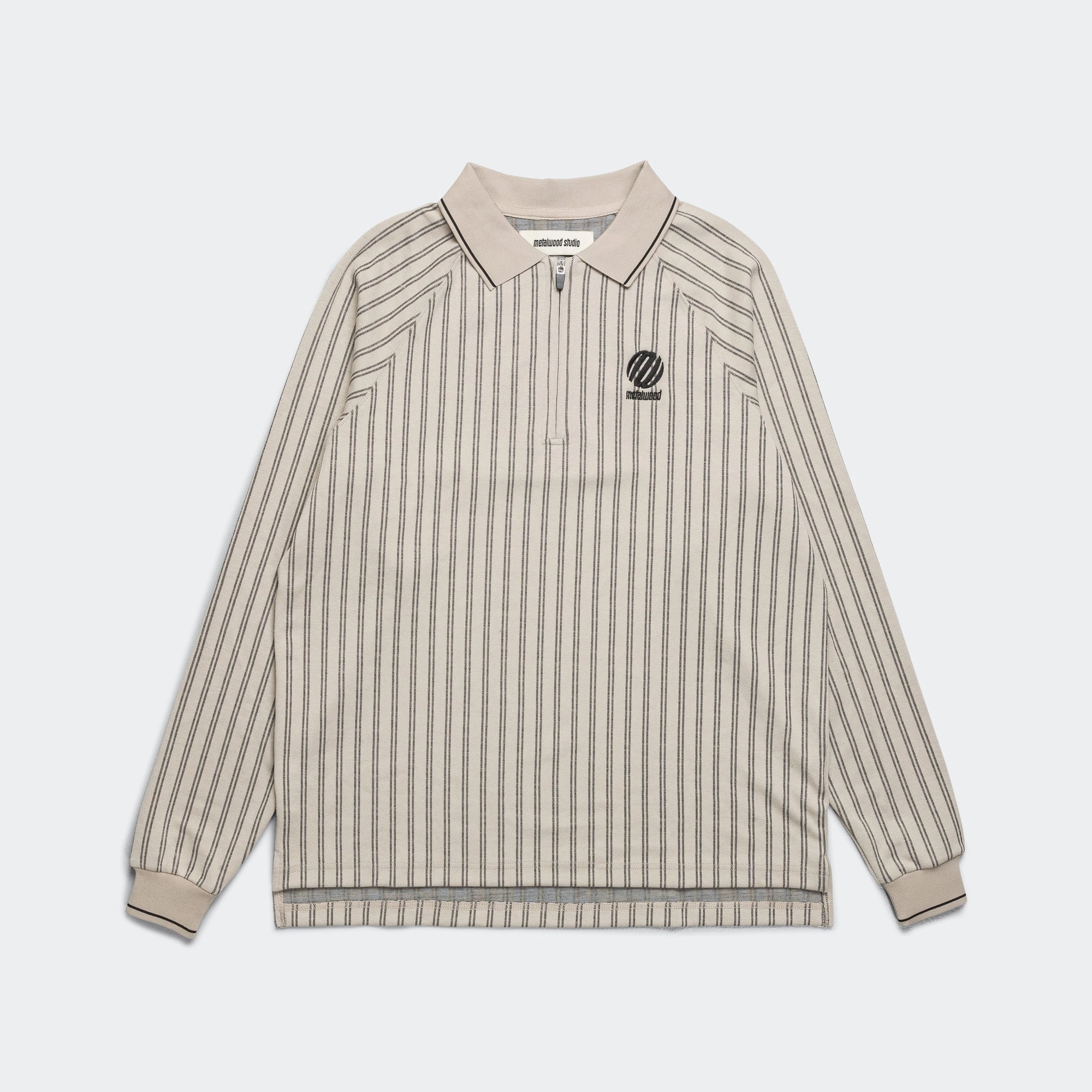 Ribbed LS Striped Polo - Tan