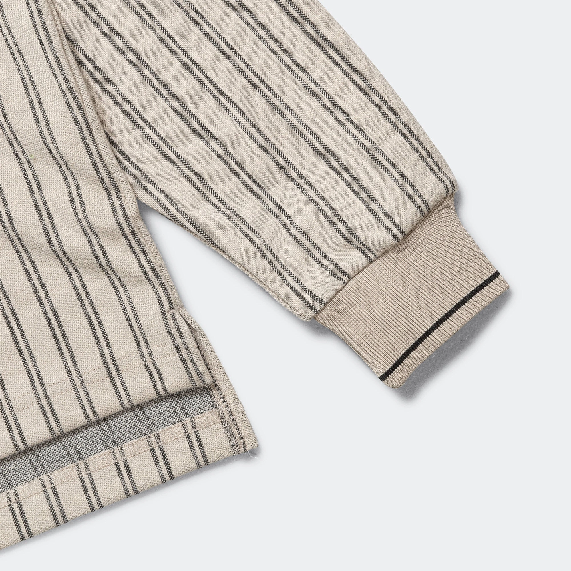 Ribbed LS Striped Polo - Tan