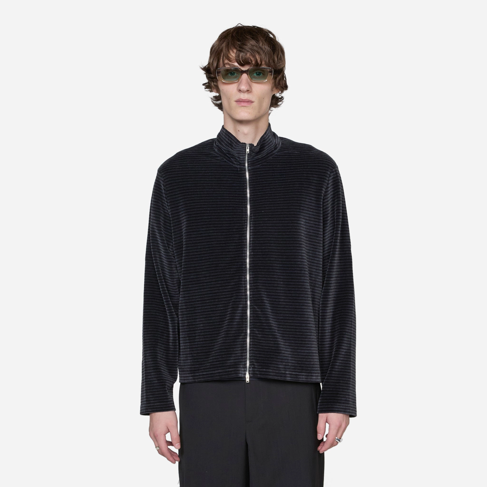 Shrunken Full Zip Polo Phantom Stripe Velour