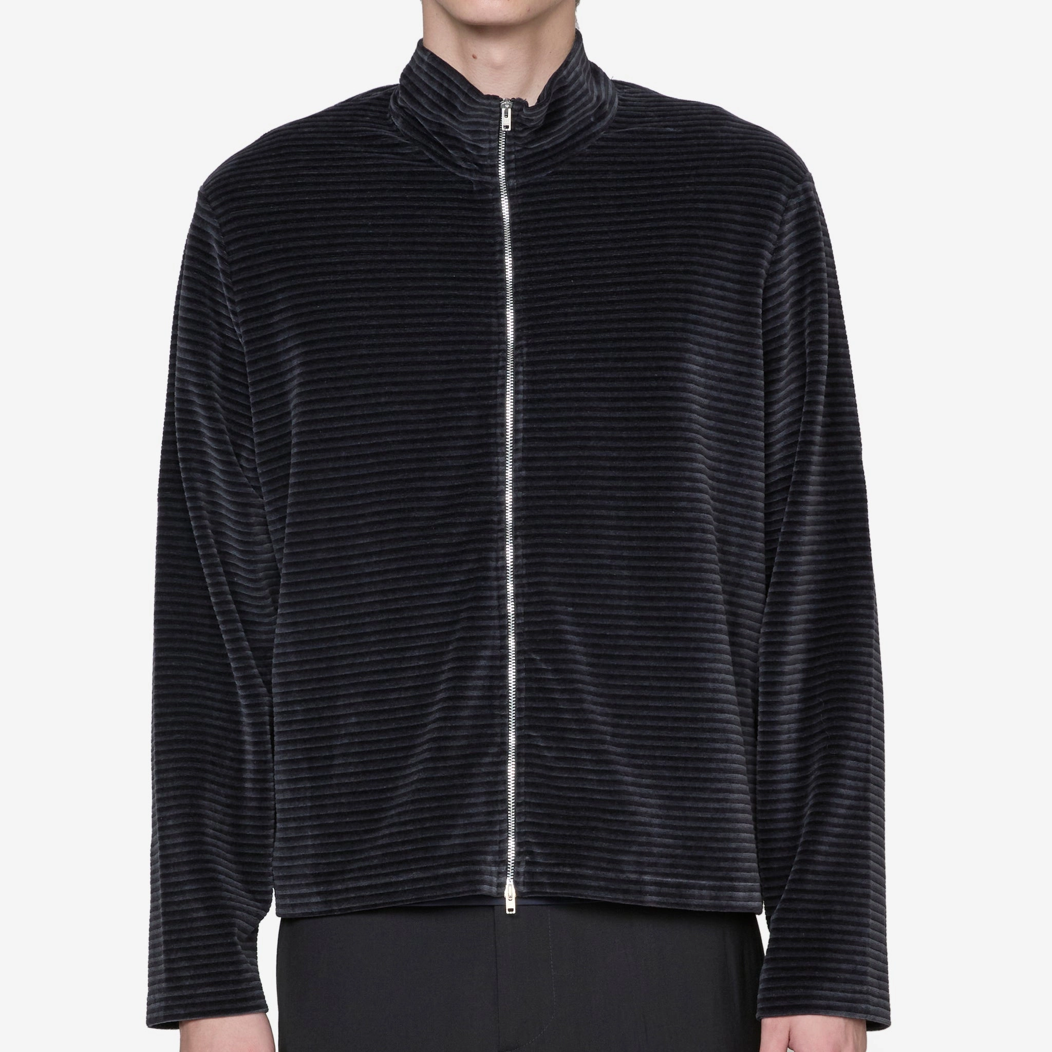 Shrunken Full Zip Polo Phantom Stripe Velour