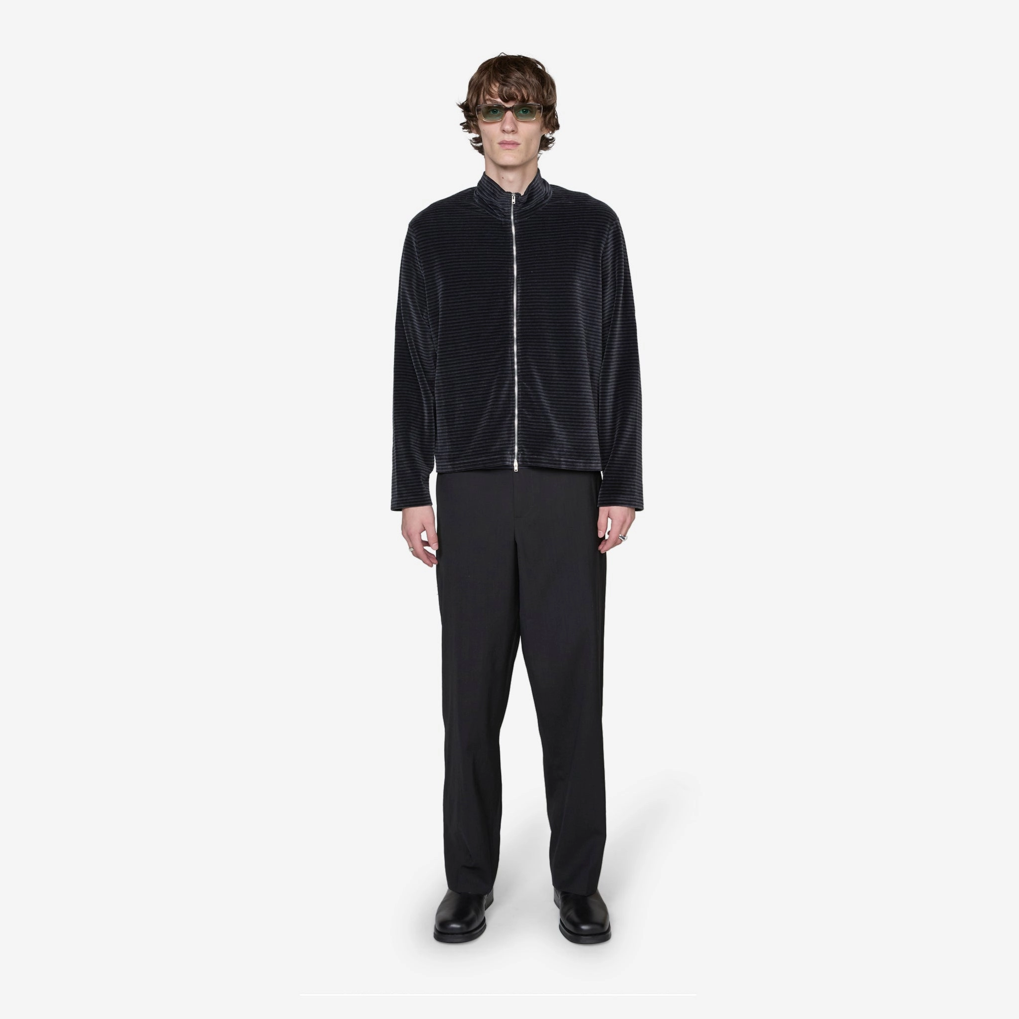 Shrunken Full Zip Polo Phantom Stripe Velour