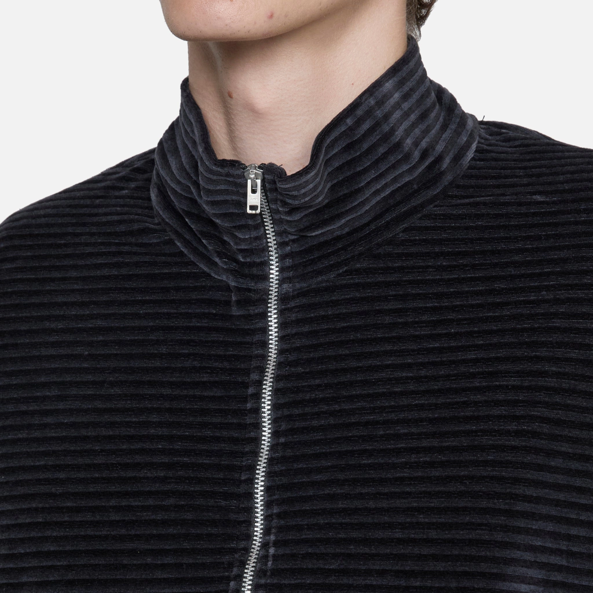 Shrunken Full Zip Polo Phantom Stripe Velour