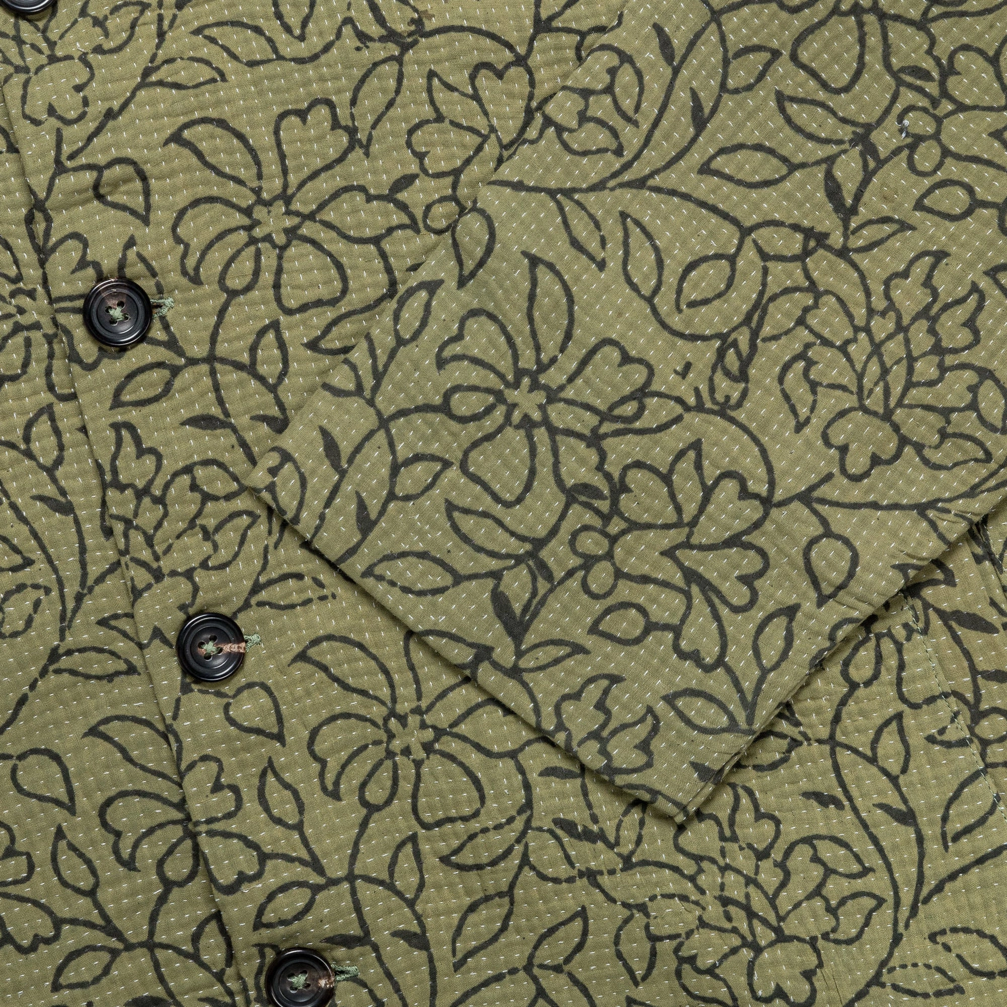 Vintage Kantha Jacket - Olive/Black X-Large