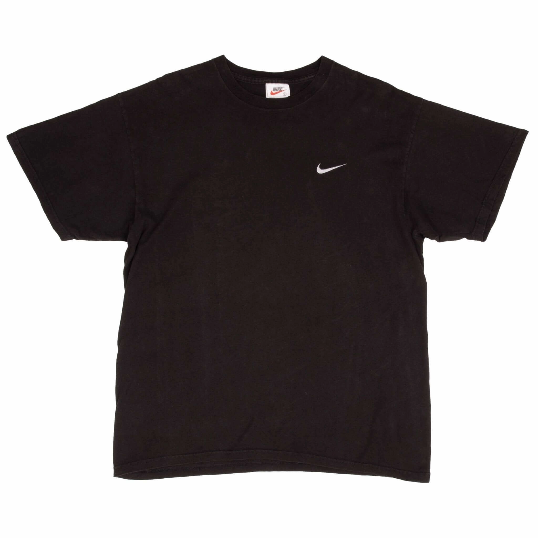 VINTAGE NIKE CLASSIC SWOOSH BLACK TEE SHIRT 1990S SIZE LARGE MADE IN USA