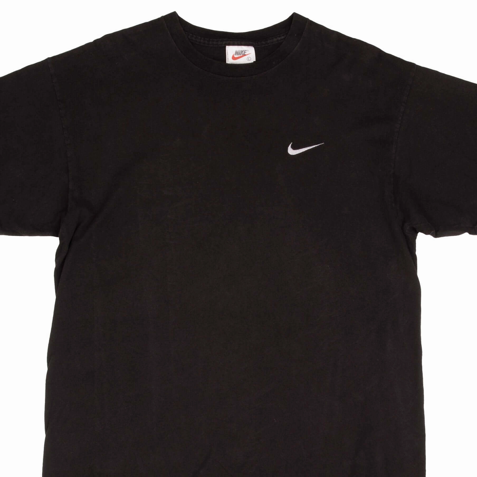 VINTAGE NIKE CLASSIC SWOOSH BLACK TEE SHIRT 1990S SIZE LARGE MADE IN USA