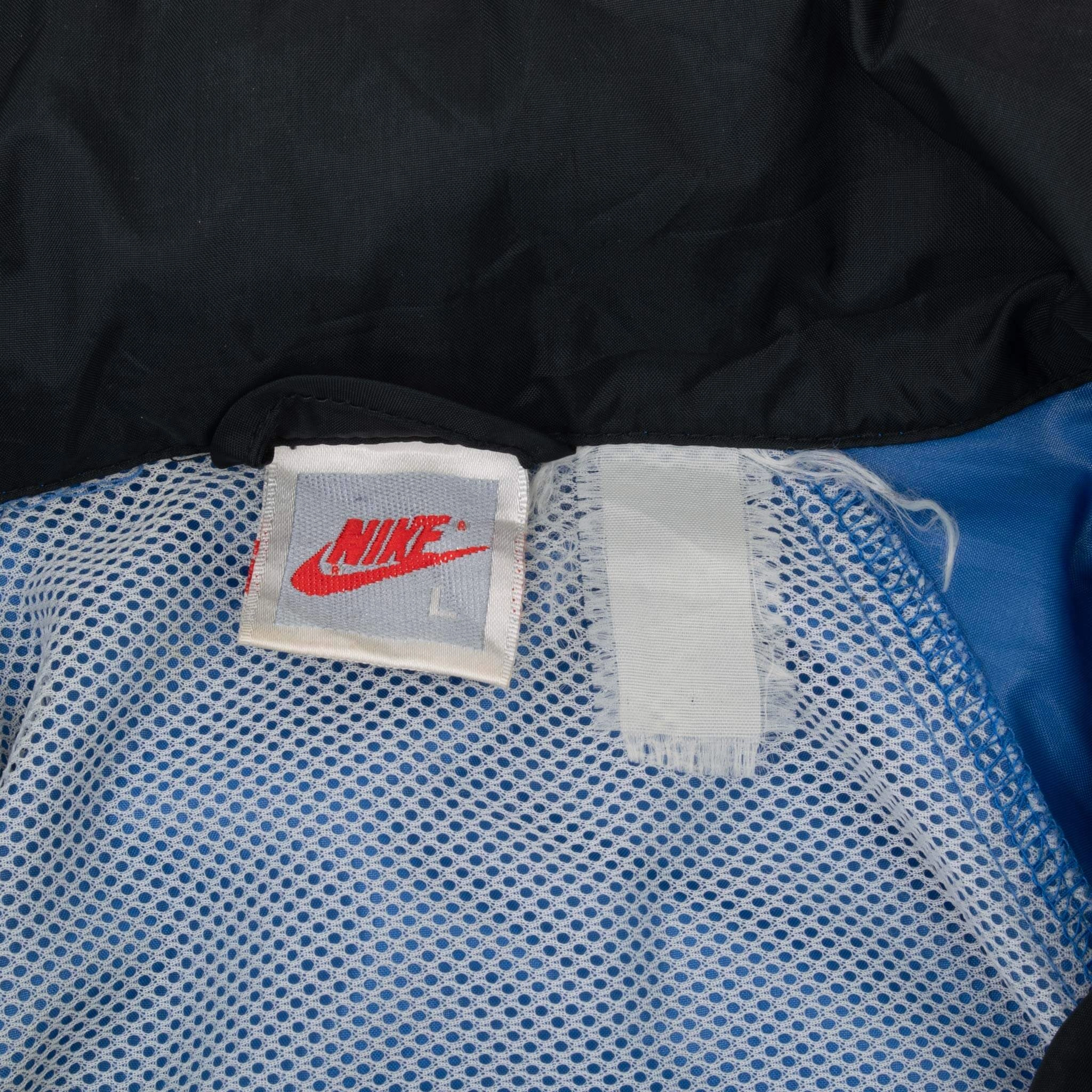 VINTAGE NIKE CLASSIC SWOOSH BLUE WINDBREAKER JACKET LATE 1980S LARGE