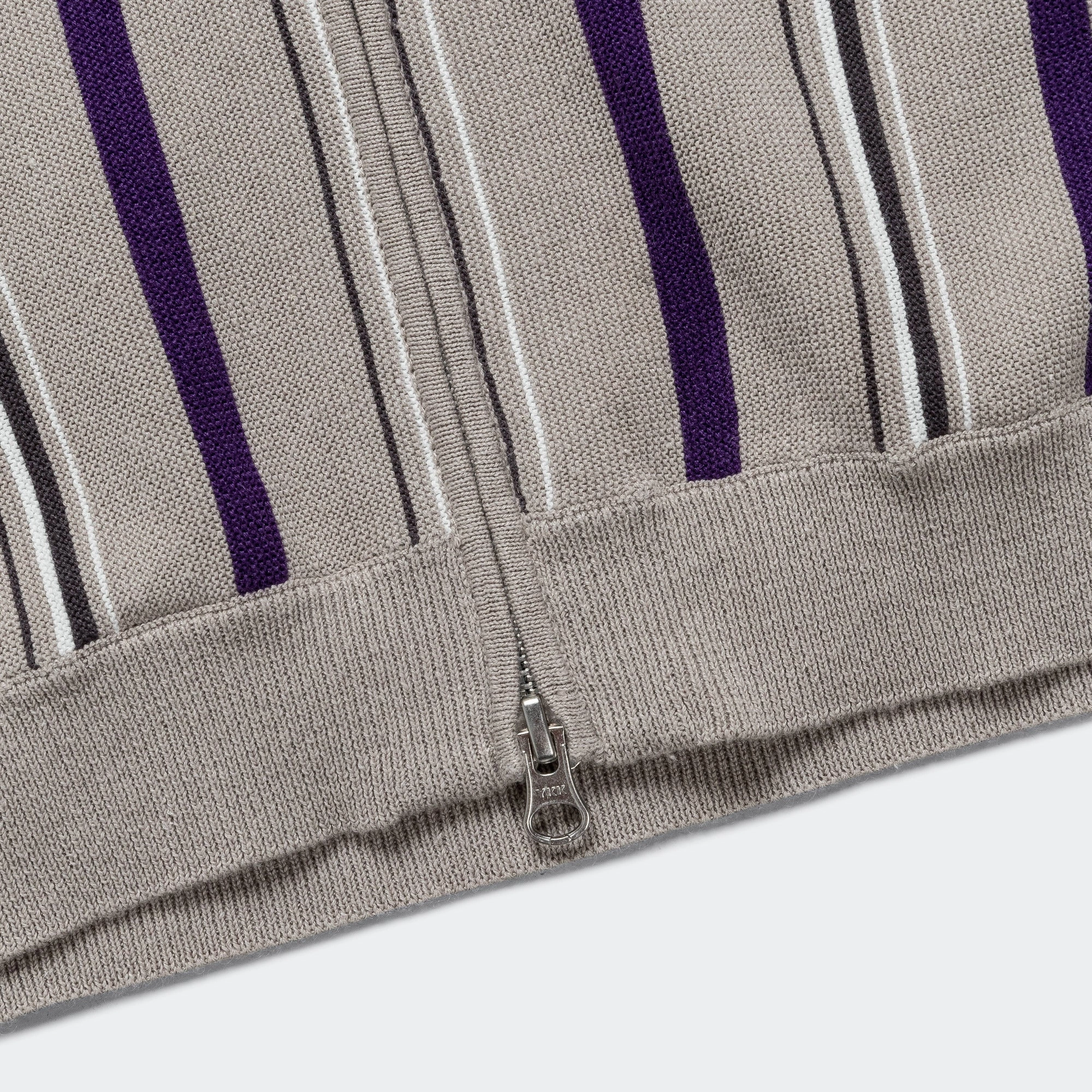 Zip Knit Stripe Polo - Light Grey