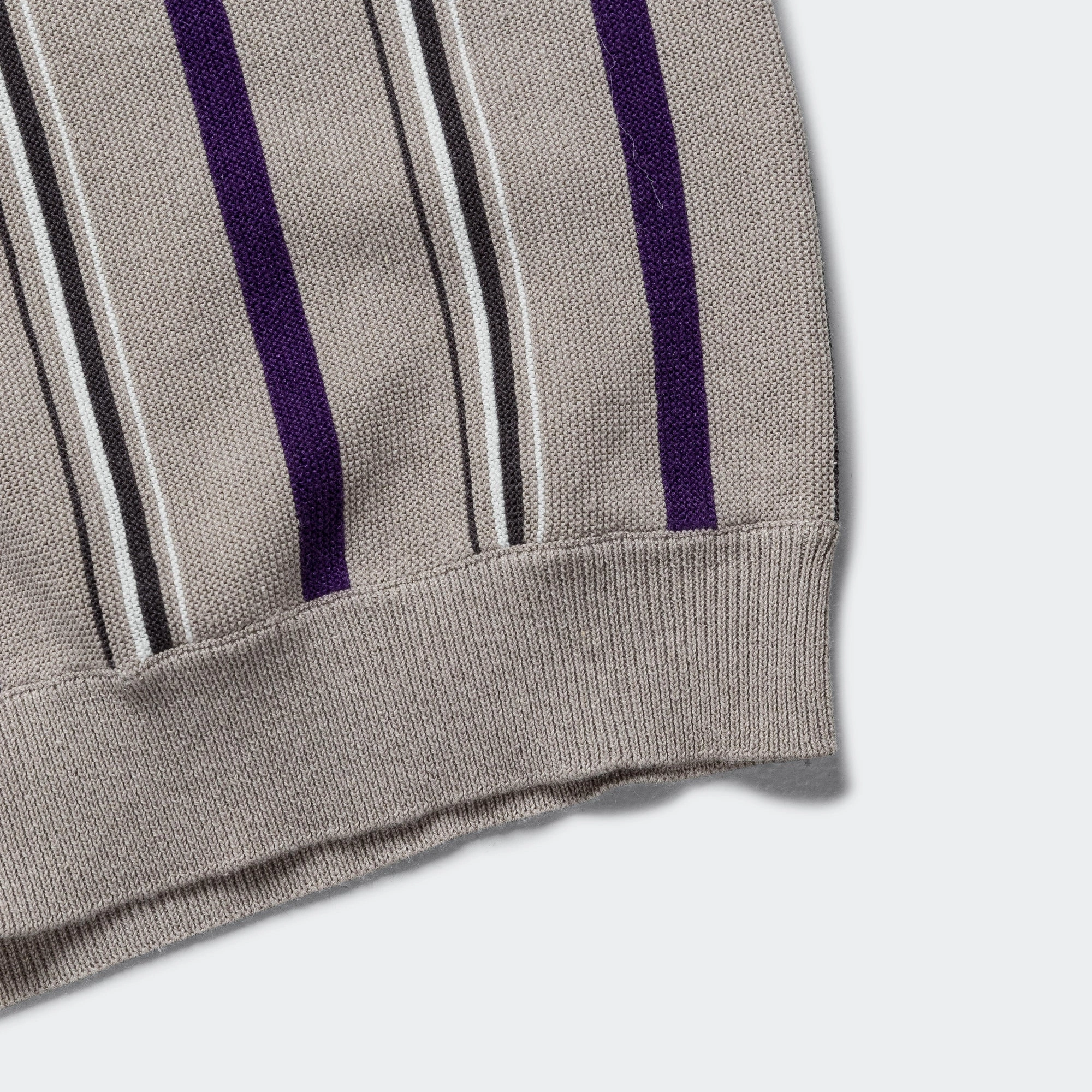 Zip Knit Stripe Polo - Light Grey
