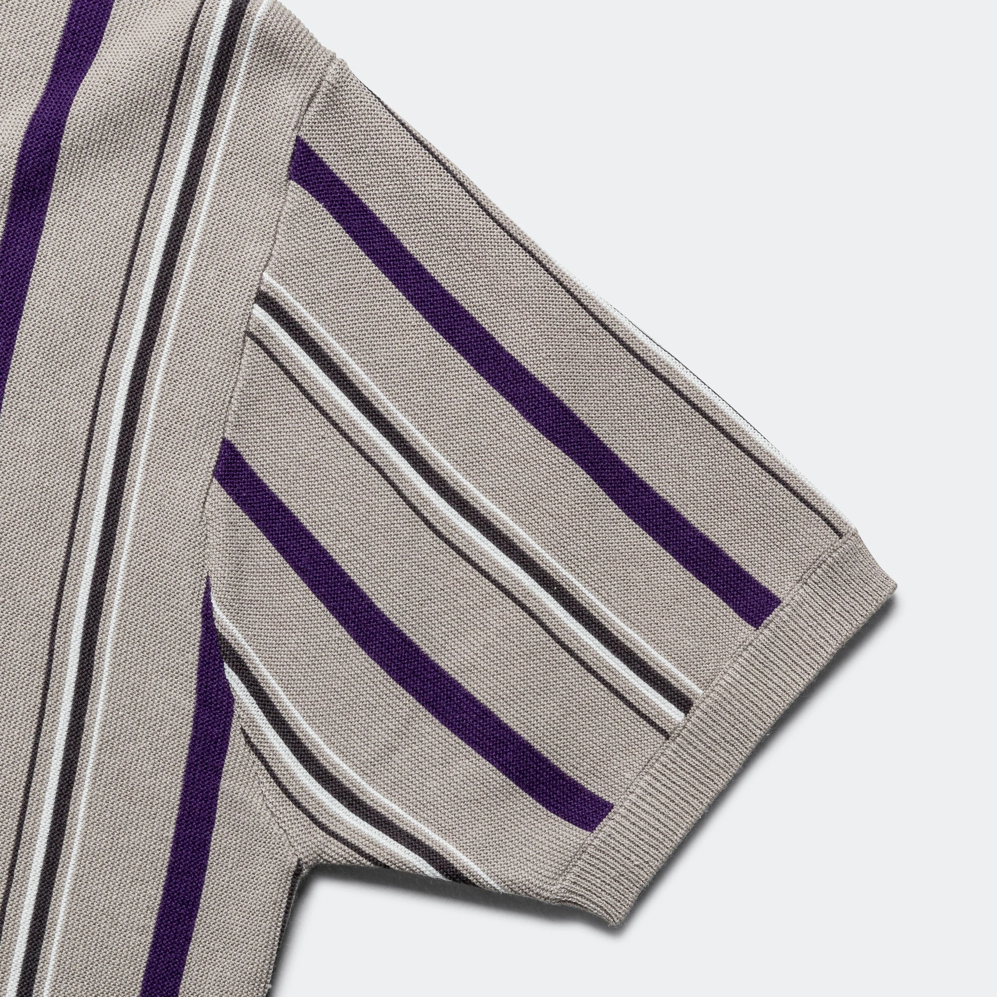 Zip Knit Stripe Polo - Light Grey
