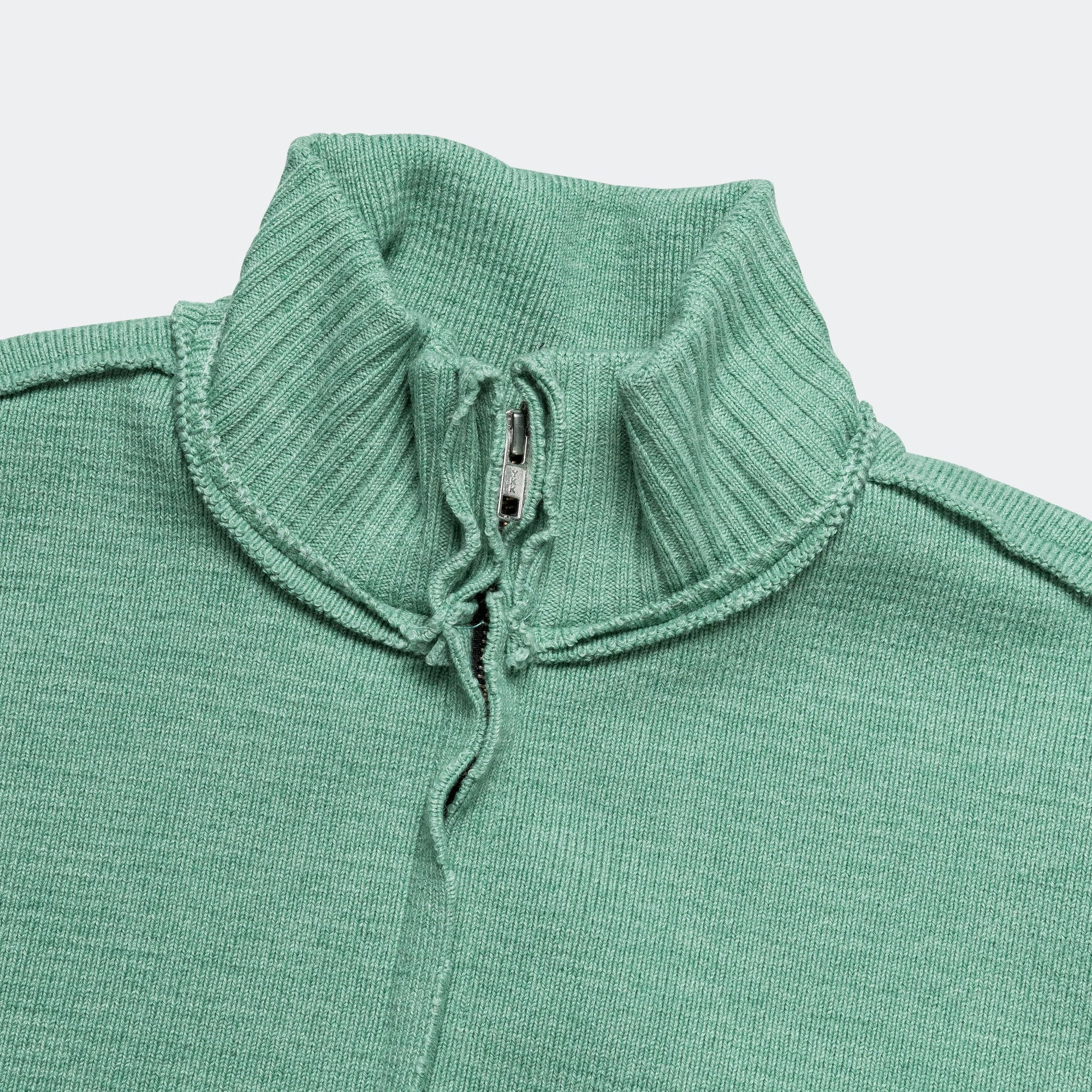 Zip Up Knit - Green Melange Heavy Rib Knit
