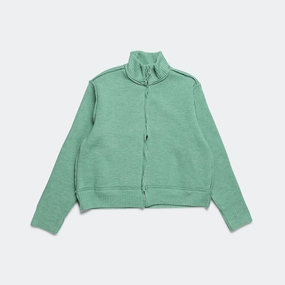 Zip Up Knit - Green Melange Heavy Rib Knit